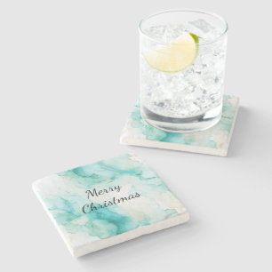 Porta-copo De Pedra Mint Aqua Pearl Dourado Marble