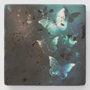 Porta-copo De Pedra Mint Night Butterflies