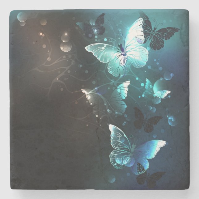 Porta-copo De Pedra Mint Night Butterflies (Frente)