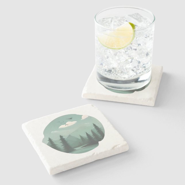 Porta-copo De Pedra Misty River Valley: Uma Viagem Através da Natureza (Lateral)