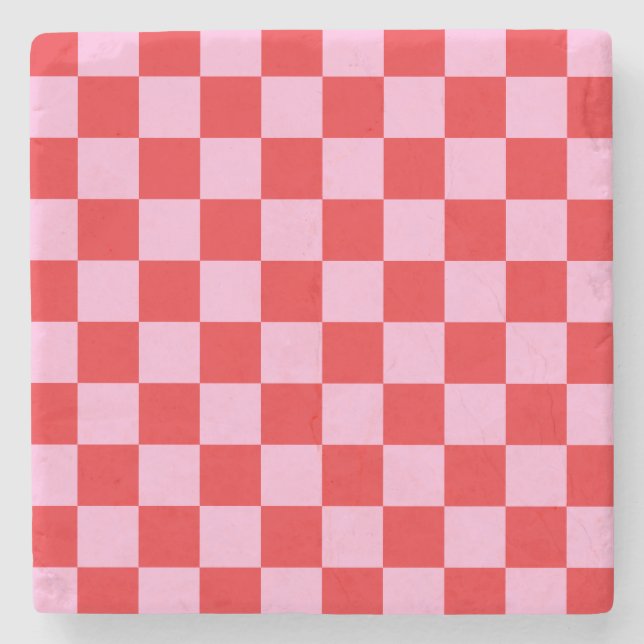 Porta-copo De Pedra Mixed Light Pink Checkered (Frente)