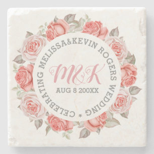 Porta-copo De Pedra Modelo de Casamento de Rosas Rosa Monograma