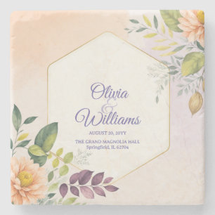 Porta-copo De Pedra Modelo de Convite de Casamento Floral Elegante