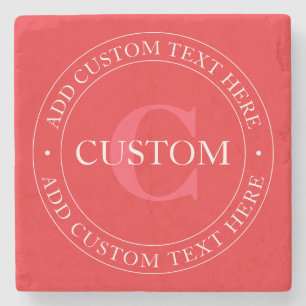 Porta-copo De Pedra Modelo de Texto Circular Elegante Branco Vermelho