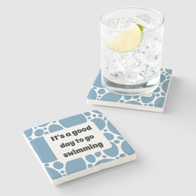 Porta-copo De Pedra Modelo de texto e padrão azul (Lateral)