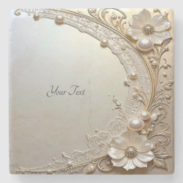 Porta-copo De Pedra Modern White Flowers Pearls Stone Coaster
