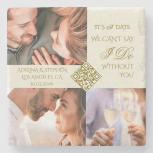 Porta-copo De Pedra Moderno Simples Três Fotos QR CODE Salve a Data