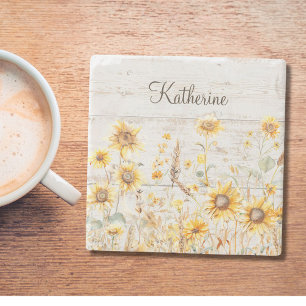 Porta-copo De Pedra Mola d'água Madeira de girassol amarela-russa