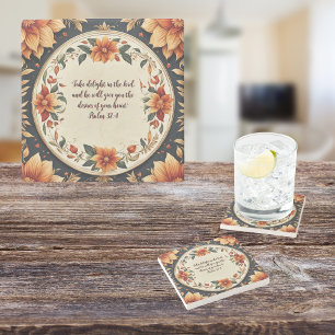 Porta-copo De Pedra Moldura de Flor de Outono Verso Personalizável