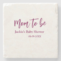 Mom to be baby shower name date pink simple minima