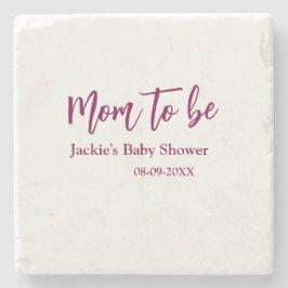 Porta-copo De Pedra Mom to be baby shower name date pink simple minima