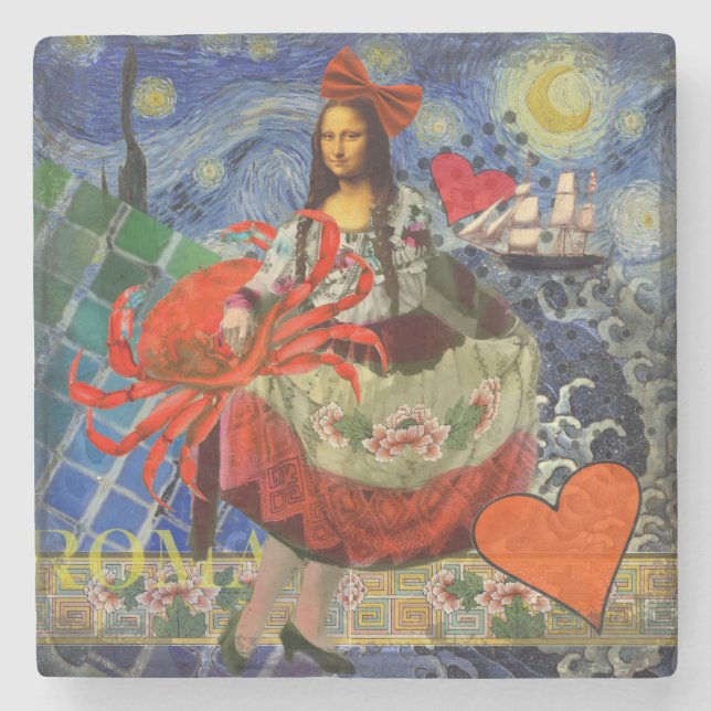 Porta-copo De Pedra Mona Lisa Diversão Zodíaco Caprichoso  (Frente)