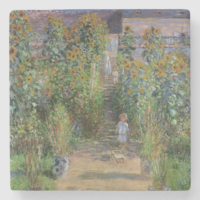 Porta-copo De Pedra Monet Garden Vetheuil Impressionim Pintura (Frente)