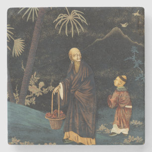 Porta-copo De Pedra Monge Japonês Antigo e Criança G.A. Audsley