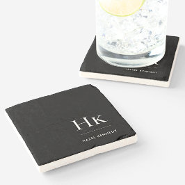 Porta-copo De Pedra Monogram Simple Elegant Feminine Black White