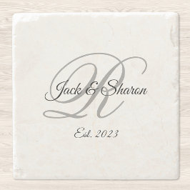 Porta-copo De Pedra Monograma Black and Gray Fancy Script Personalizad