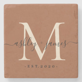 Porta-copo De Pedra Monograma Chic Script Data de Casamento em Terraco