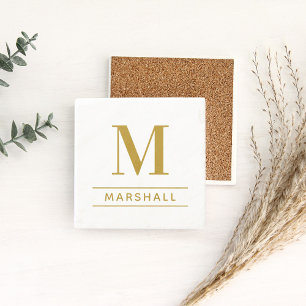 Porta-copo De Pedra Monograma Clássico em Latão Dourado com Serifa e N