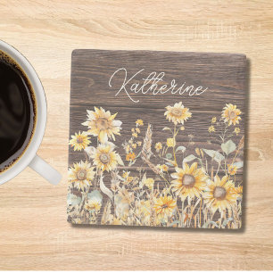 Porta-copo De Pedra Monograma Cores de Água Amarelo Câmbio