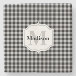 Porta-copo De Pedra Monograma da Cinza Negra Clássica da Xadrez Búfalo