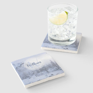 Porta-copo De Pedra Monograma da floresta de névoa das maravilhas do i