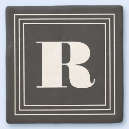 Porta-copo De Pedra Monograma de 3 Quadros | Preto e branco
