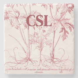 Porta-copo De Pedra Monograma de Arte Botânica de Vintagem Rosa