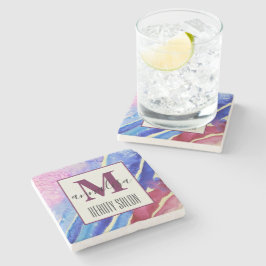 Porta-copo De Pedra Monograma de Bela Cor-de-Rosa Azul abstrato