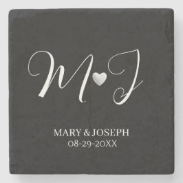 Porta-copo De Pedra Monograma de Casamento Preto e Branco Personalizad