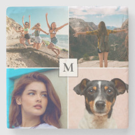 Porta-copo De Pedra Monograma de Colagem de Fotos da Família