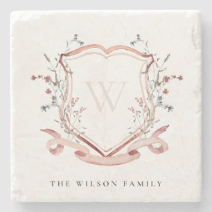Porta-copo De Pedra Monograma de Crest Crest, de flor selvagem rosa El