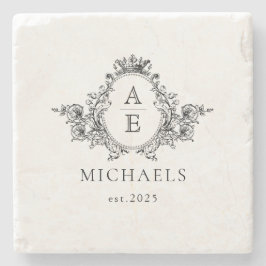 Porta-copo De Pedra Monograma de Crest Personalizados em Preto e Branc