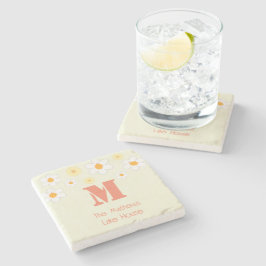 Porta-copo De Pedra Monograma de margarida retrô