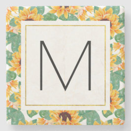 Porta-copo De Pedra Monograma de Padrão Amarelo e Verde bonito Girassó