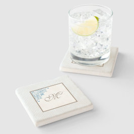 Porta-copo De Pedra Monograma de Script de Stripe Azul francês Fleur d