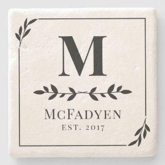 Porta-copo De Pedra Monograma do Elegante Verde Preto e Branco