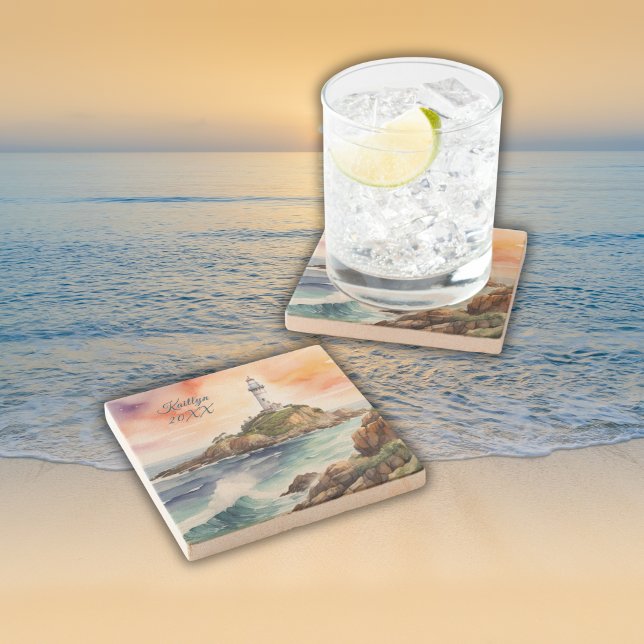 Porta-copo De Pedra Monograma do Farol de Byron Bay Sketch | (Criador carregado)