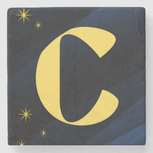 Porta-copo De Pedra Monograma Dourado Celestial Meia-Noite