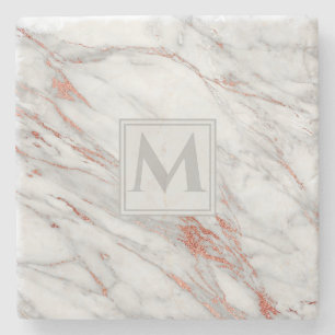 Porta-copo De Pedra Monograma Dourado de Mármore Branco de Cobre Elega