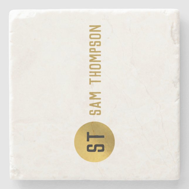 Porta-copo De Pedra Monograma Dourado e negro elegante (Frente)