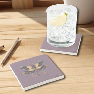 Porta-copo De Pedra Monograma Dragonfly Folk Art Soft Purple