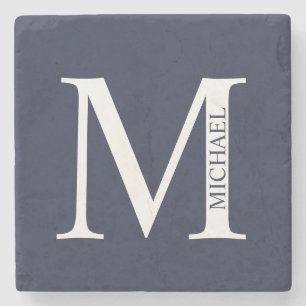 Porta-copo De Pedra Monograma e Nome Personalizados Azul-marinho