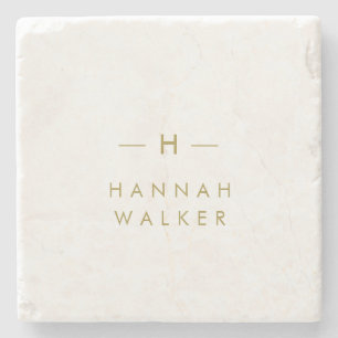 Porta-copo De Pedra Monograma   Elegante Mínimo Mínimo Dourado