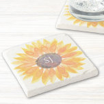 Porta-copo De Pedra Monograma Floral<br><div class="desc">Esta porta copos de pedra única é decorada com uma girassol e uma tipografia de na moda amarelo. Facilmente personalizável. Original Watercolor © Michele Davies.</div>