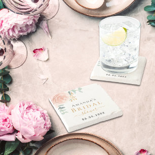 Porta-copo De Pedra monograma floral de eucalipto de rosa chá de panel