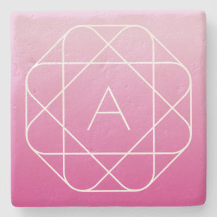 Porta-copo De Pedra Monograma Geométrico Floral   Tons de Rosa Ombre