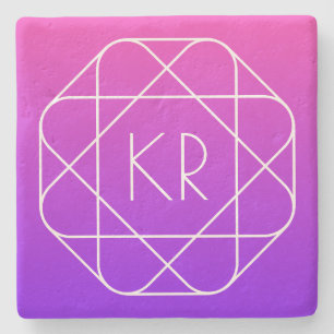 Porta-copo De Pedra Monograma Geométrico Legal Magenta Violeta Roxo