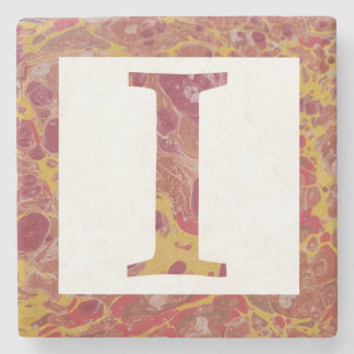 Porta-copo De Pedra Monograma I com Pedra Vermelha e Amarela