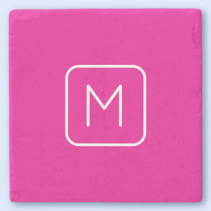 Porta-copo De Pedra Monograma Inicial Simples e Moderno Rosa e Branc