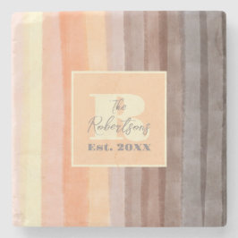 Porta-copo De Pedra Monograma listras de aquarela laranja castanha